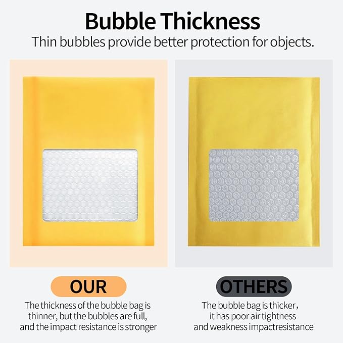 Kraft Bubble Mailers 4×8' Inch 100 Pack Yellow shipping envelopes Self-Seal Padded Mailing Envelopes for Jewelry Makeup Supplies and Small Business Packaging