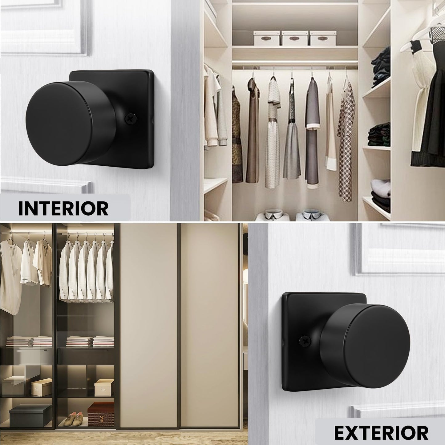 Goldenwarm Matte Black Dummy Door Knobs No-Function, Single-Side Black Door Knobs for Handle, Closet Door Knob Pull/Handle Function for Pantry/French Doors 3 Pack