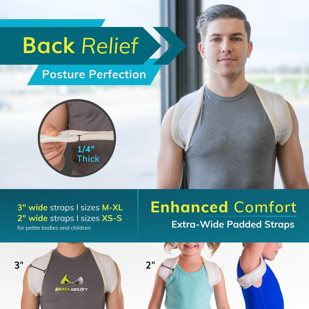BraceAbility Clavicle Support Brace - Figure 8 Upper Back Brace Posture Corrector for Women and Men, Shoulder Straightener, Kyphosis Relief, Sling for Injuries and Fractures (Medium)