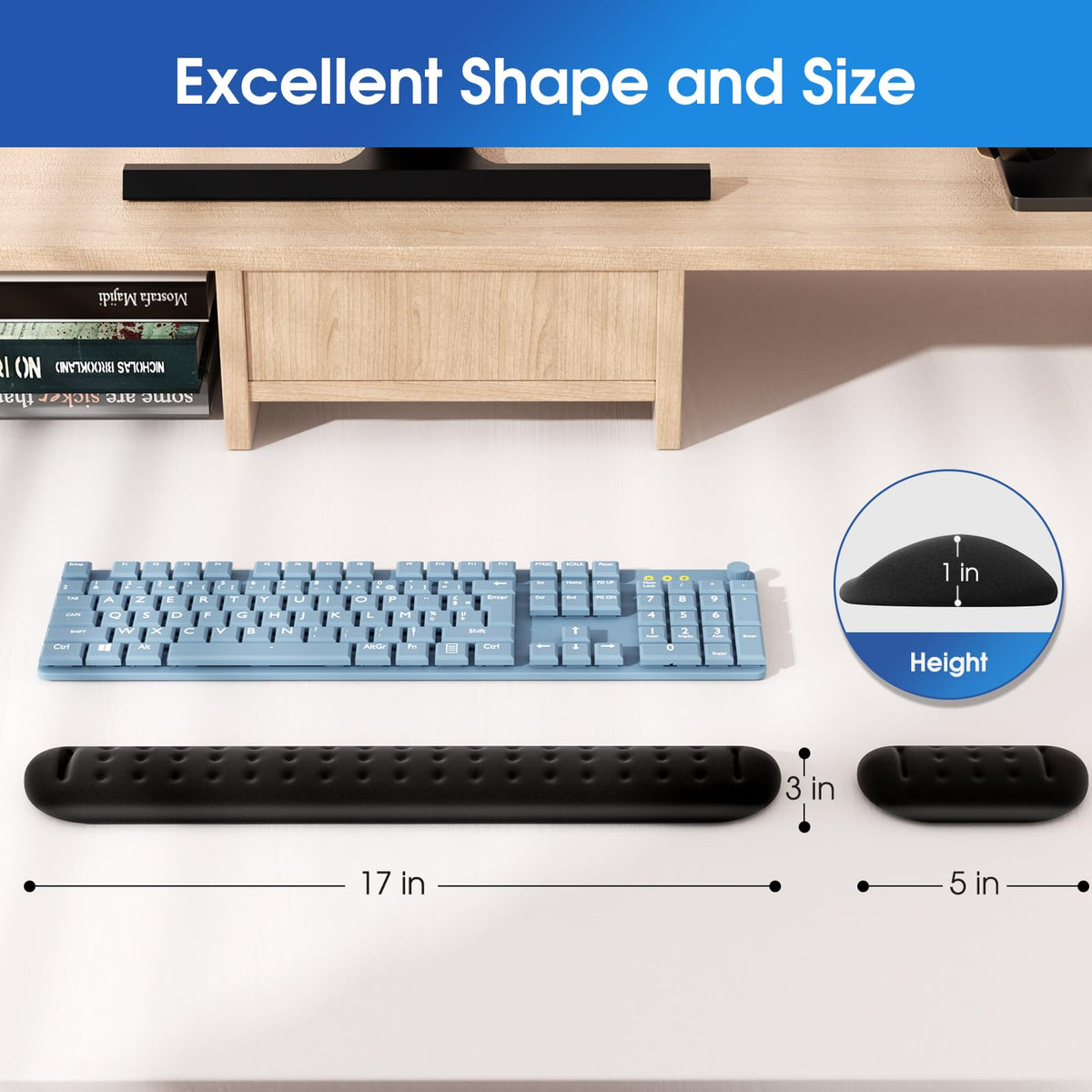KTRIO Memory Foam Keyboard Wrist Rest Set, Ergonomic Keyboard Mouse Wrist Support for Typing Pain Relief, Stain Resistant, 2 Pcs Pad, Black