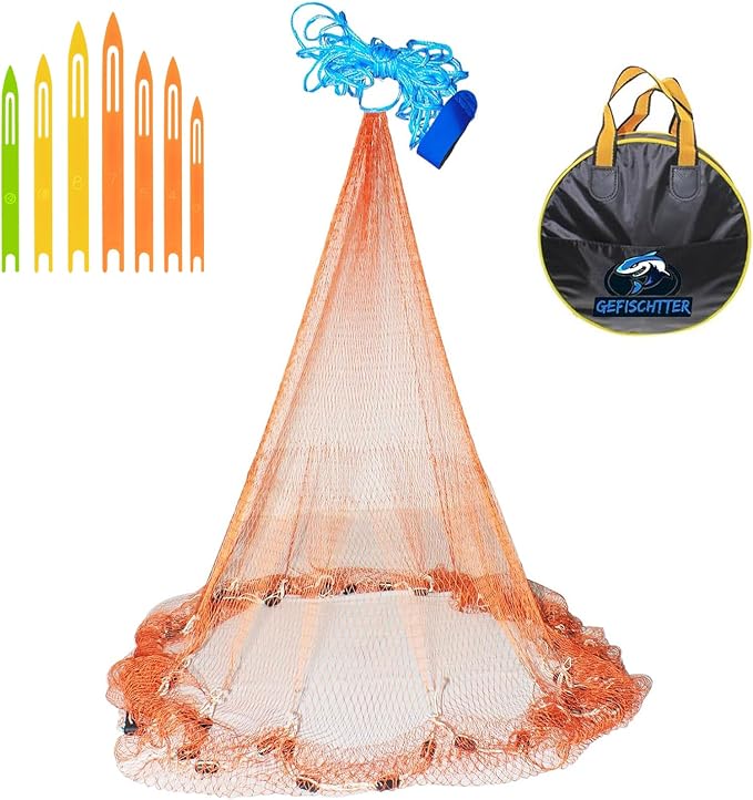 Saltwater Fishing Cast Net Eco-Friendly Rubber Sinker 1/2 Inches Mesh for Bait Shrimp Trap Fish Size 4FT/5FT/6FT/7FT/8FT/9FT/10FT/11FT/12FT Radius