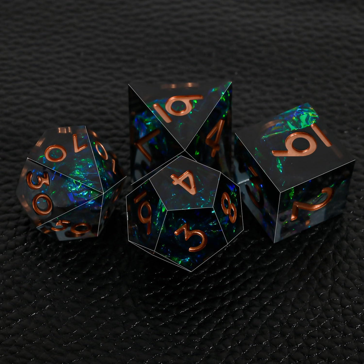 DND Dice Set Sharp Edge Dice Set 7 Piece DND polyhedral Dice Numbers with Gold Leaf Exquisite Tin Box Packaging,Ideal for Dungeons & Dragons RPG and Board Games (Black Copper Lettering)