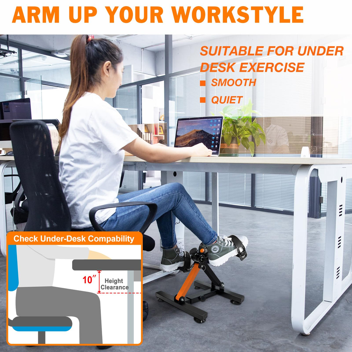 GOREDI Under Desk Exercise Bike, Pedal Exerciser with Adjustable Heights, Foldable Cycle Bike for Office, Stable Suction Cups Peddler Exerciser for Seniors, Fitness Exerciser for Arm & Leg Workout