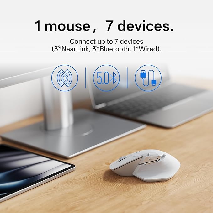 Rapoo MT760 PRO Wireless Mouse, NearLink + Bluetooth 5.0 Multi-Device, 12K DPI, 2K Polling, Ergo for Work & Gaming, 11 Programmable Buttons, On-Board Memory, Quiet Clicks, USB-C, 120 Days Battery Life