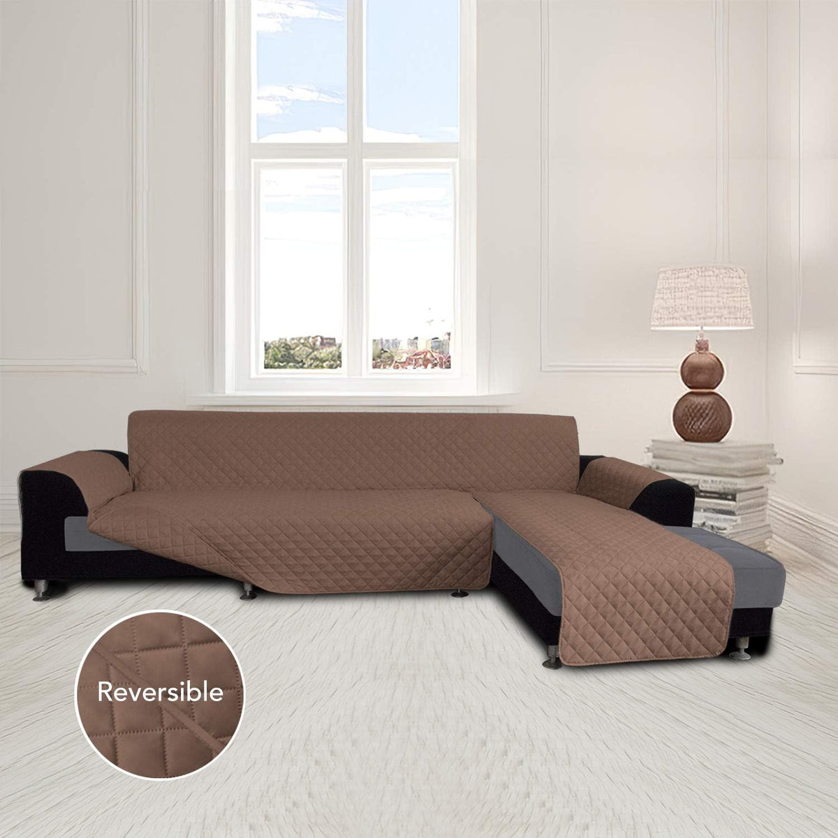 Easy-Going Sofa Slipcover L Shape Sofa Cover Sectional Couch Cover Chaise Lounge Slip Cover Reversible Sofa Cover Furniture Protector Cover for Pets Dog Cat(Small,Brown/Brown)