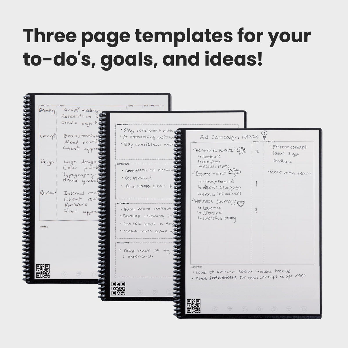 Rocketbook Fusion Reusable Undated Productivity Planner, Letter Size 8.5x11, Gray - Goals, Monthly and Weekly Calendar, Daily To-do List, Lined and Dotted Notes Pages
