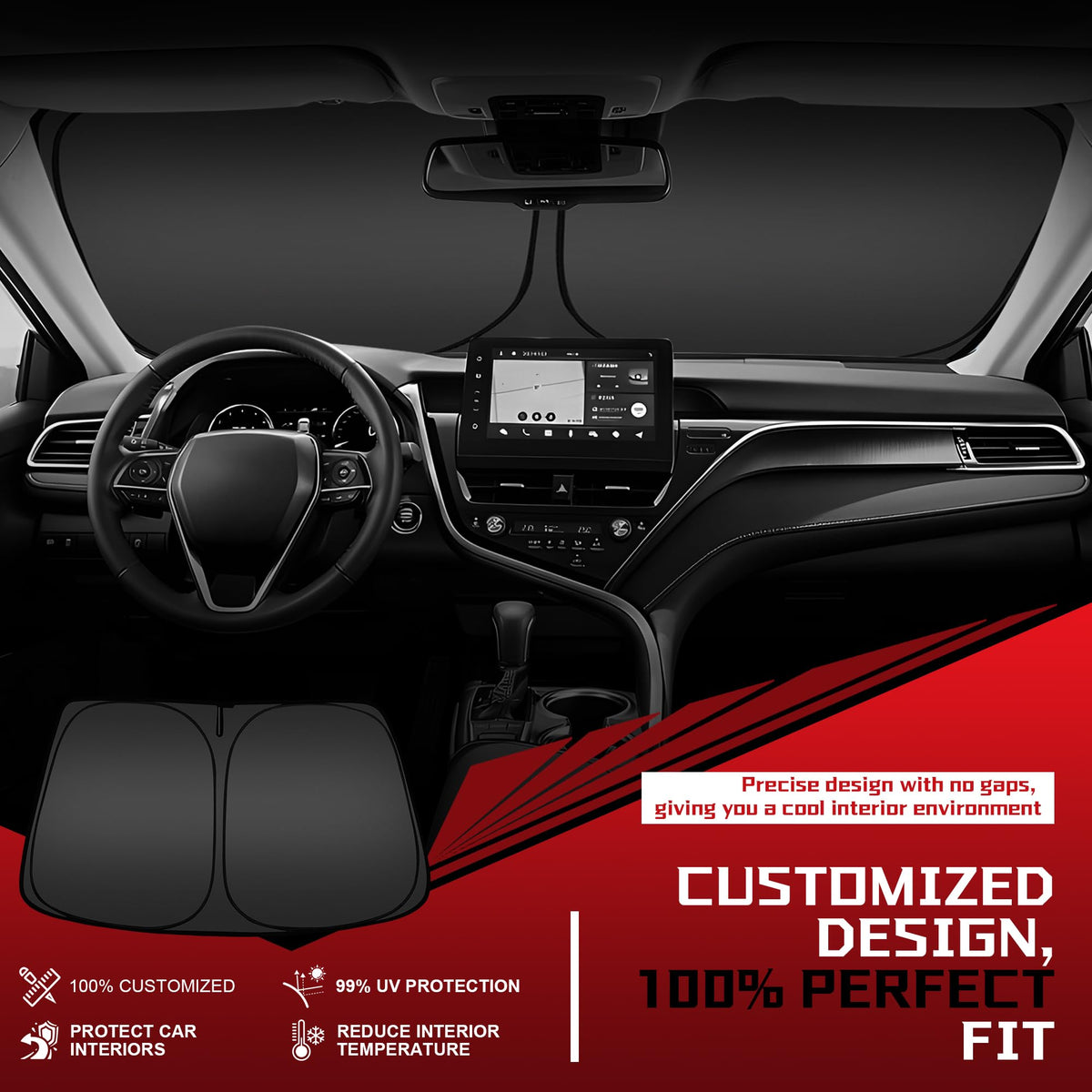 Fonowka Windshield Sun Shade for Toyota RAV4 2019-2025 RAV-4 SUV Foldable Sun Sunshade for Car Front Window Blocks UV Rays and Heat Automotive Interior Protector Custom Fit Accessories