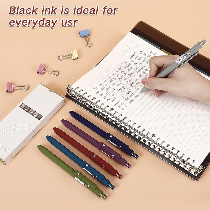 10Pcs Quick Dry Ink Pens,Retractable Gel Ink Pens,Fine Point Rolling Ball Gel Pen,Premium Smooth Writing Pens,0.5mm Cute Kawaii Pens for School Home Office Diary,Assorted Vintage Colors,Black Refill