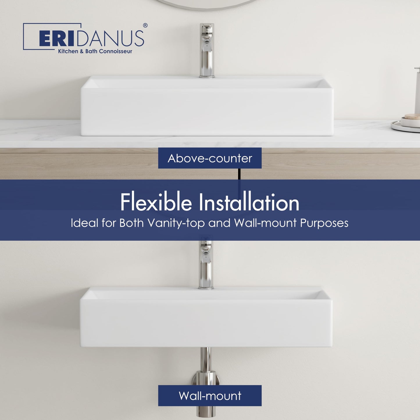 Eridanus Bathroom Sink 30" x 16" Rectangular Vessel Sink, Wall Mount Above Counter Vanity Sink, Premium Ceramic White Art Basin with Overflow, Lavatory Trough Floating Washbasin