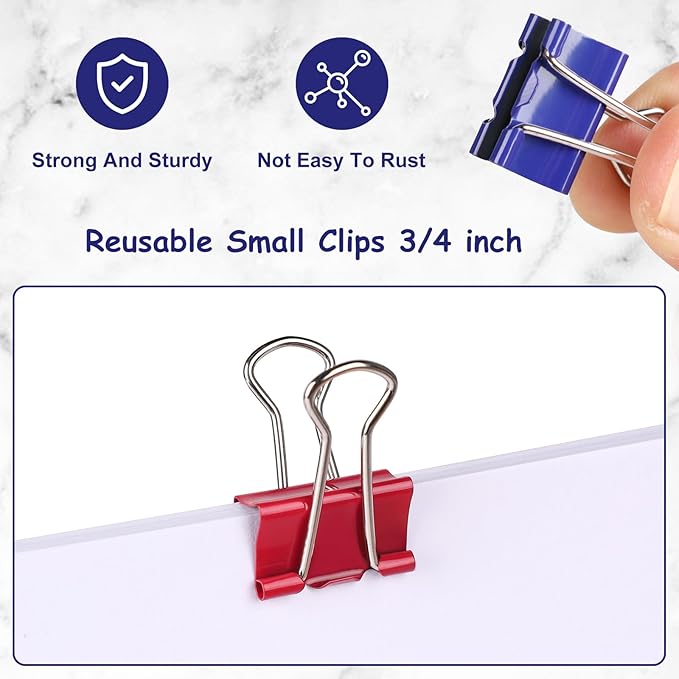 Ufmarine 60 Pcs Small Binder Clips 3/4 inch, Colored Small Paper Clips for Office, Standard Size