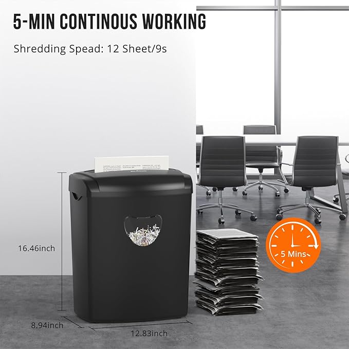 12-Sheet Cross-Cut Shredder (P-4 Security),Destroy Credit Cards/Staples,5.5 Gal Bin,70dB Quiet，Auto/Reverse Modes for Office & Home(ETL Certified)