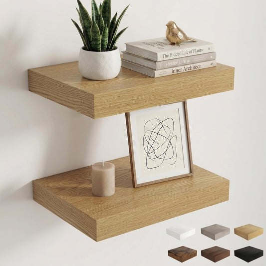 Dreamland Floating Shelves 16 inch, 2 Pack Rustic Wooden Wall Shelves, Wall Mounted Storage Shelf for Living Room, Kitchen, Farmhouse - Oak