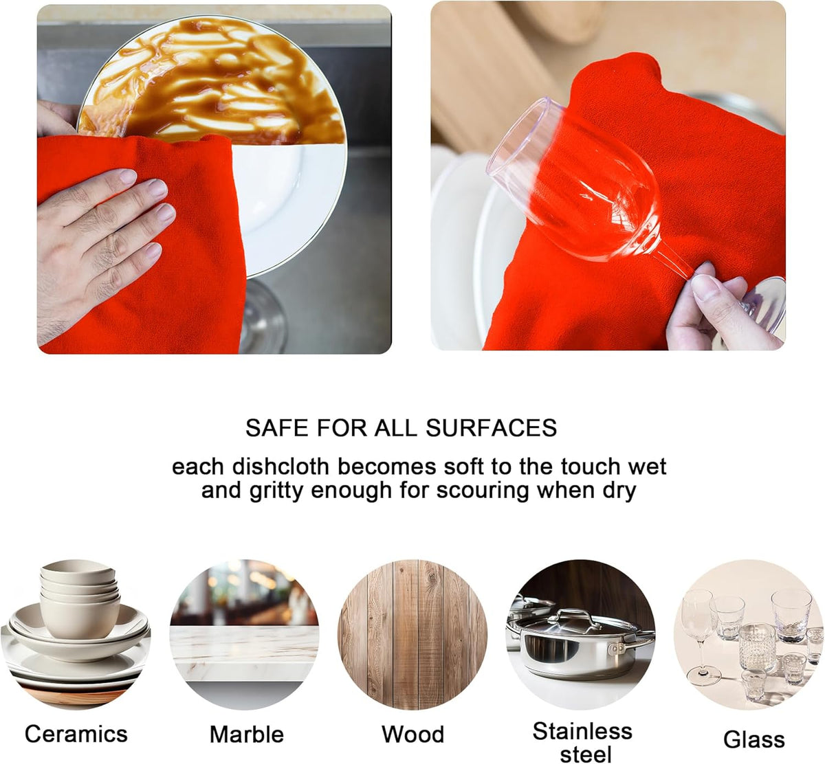 kimteny 13x28 Inches Kitchen Cloth Dish Towels, 400 GSM Premium Dishcloths, Super Absorbent Coral Velvet Microfiber Cleaning Cloths, Fast Drying Rags for Washing Dishes (12 Pack, Red)