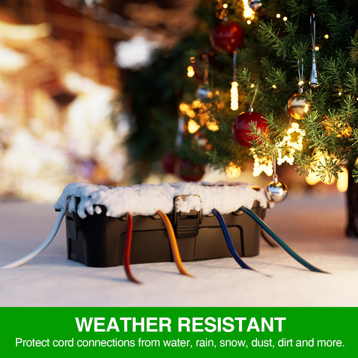 Flemoon Medium Outdoor Electrical Box (11.5x5.2x4 inch), IP54 Waterproof Extension Cord Cover w/6 Cable Entry Ports, Weatherproof Connection Box for Power Strip, Timer, Plug, Holiday Lights, Black