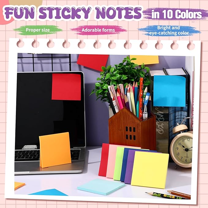 Zubebe 200 Pads Sticky Notes Bulk, Bright Colors Notepads Self Stick Note Square Memo Post Sticky for Office School, 45 Sheets/pad(3 × 3 Inch)