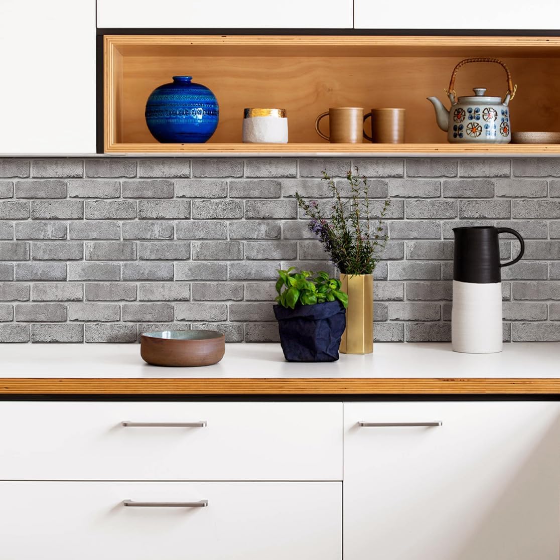 Commomy 3D Brick Peel and Stick -10 pcs 11.8"X11.8" Small Size Thin PVC Faux Brick Wall Panels Farmhouse 3D Wall Panels for Living Room,Bedroom,RV, Kitchen,Fireplace