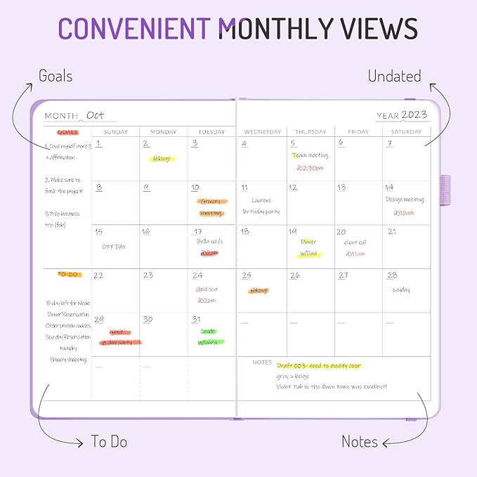 Undated Weekly Planner for 2025, Forvencer Simplified Daily & Weekly & Monthly Calendar Planner, Cute Daily Organizer Notebook, Agenda Journal to Track Goals & Tasks, Start Anytime, A5 Size, Purple