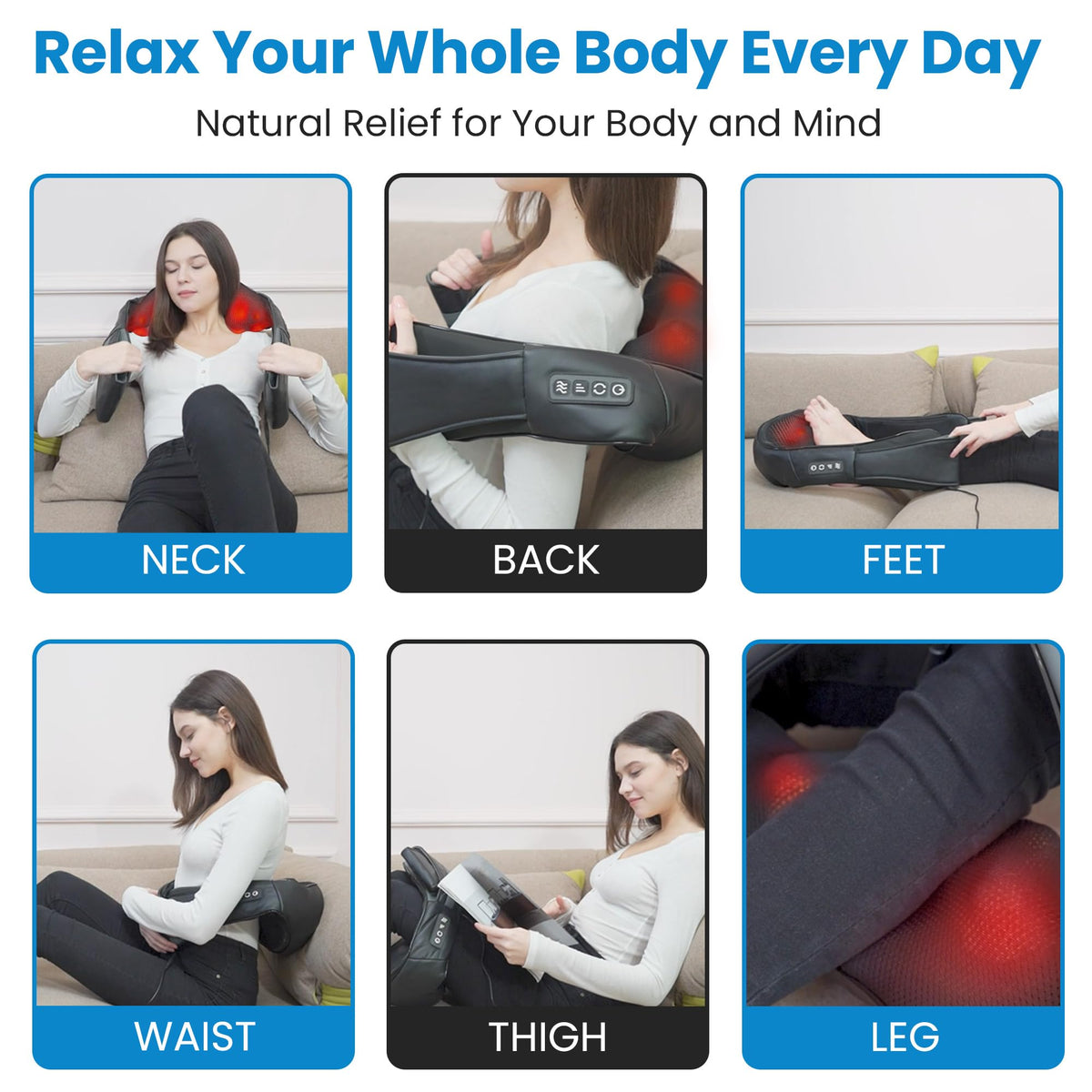 Shiatsu Neck and Back Massager for Pain Relief Deep Tissue, Neck and Shoulder Massager with Heat, Electric Kneading Back Massage for Muscle, Waist, Leg and Foot, Best Gift for Women Men Mom Dad