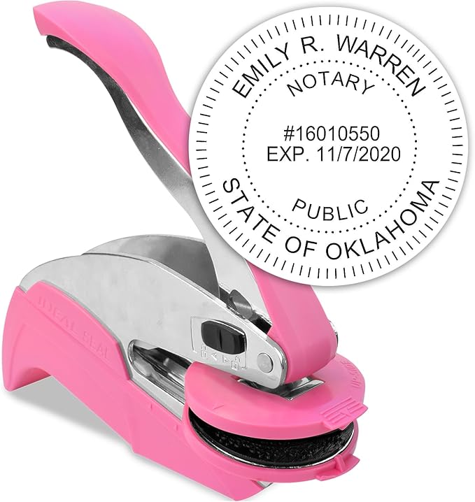 MaxMark Notary Seal Round Pink Embosser for Oklahoma State - Includes Gold Burst Seal Labels (50 Count)