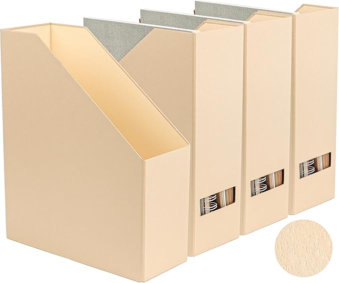 Magazine Holder - File Holder and Desk Organizer, Paperboard Book Organizer and Storage Box for Documents, Magazine Holder Rack for Classroom, Home, and Office (Latte Brown, 4-Pack)