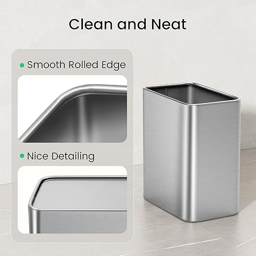 Cesun Small Bathroom Trash Can 2.1 Gallon Wastebasket, Modern Metal Garbage Can Office Waste Basket, Silver Stainless Steel Trash Bin for Bedroom, Home Office, Toilet, rv, Near Desk, Under Sink.