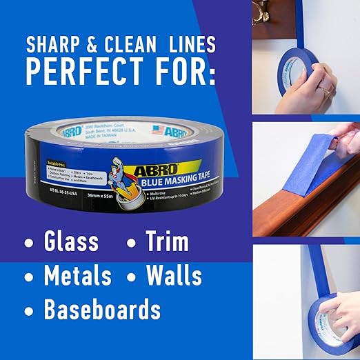 ABRO Blue Painters Tape: 18mm x 55M All Purpose Blue Tape, Temporary Labeling, Easy Tear, Clean Removal, Masking Tape Colored, DIY or Pro Use