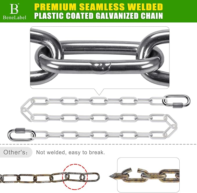 2Pcs 80" Swing Chain with Hooks Swing Set Chain 1000 LBs Capacity Coated Porch Swing Chains with Carabiners White Chains for Hanging Chair, Hammock Chairs, Swing Chairs, Heavy Bags