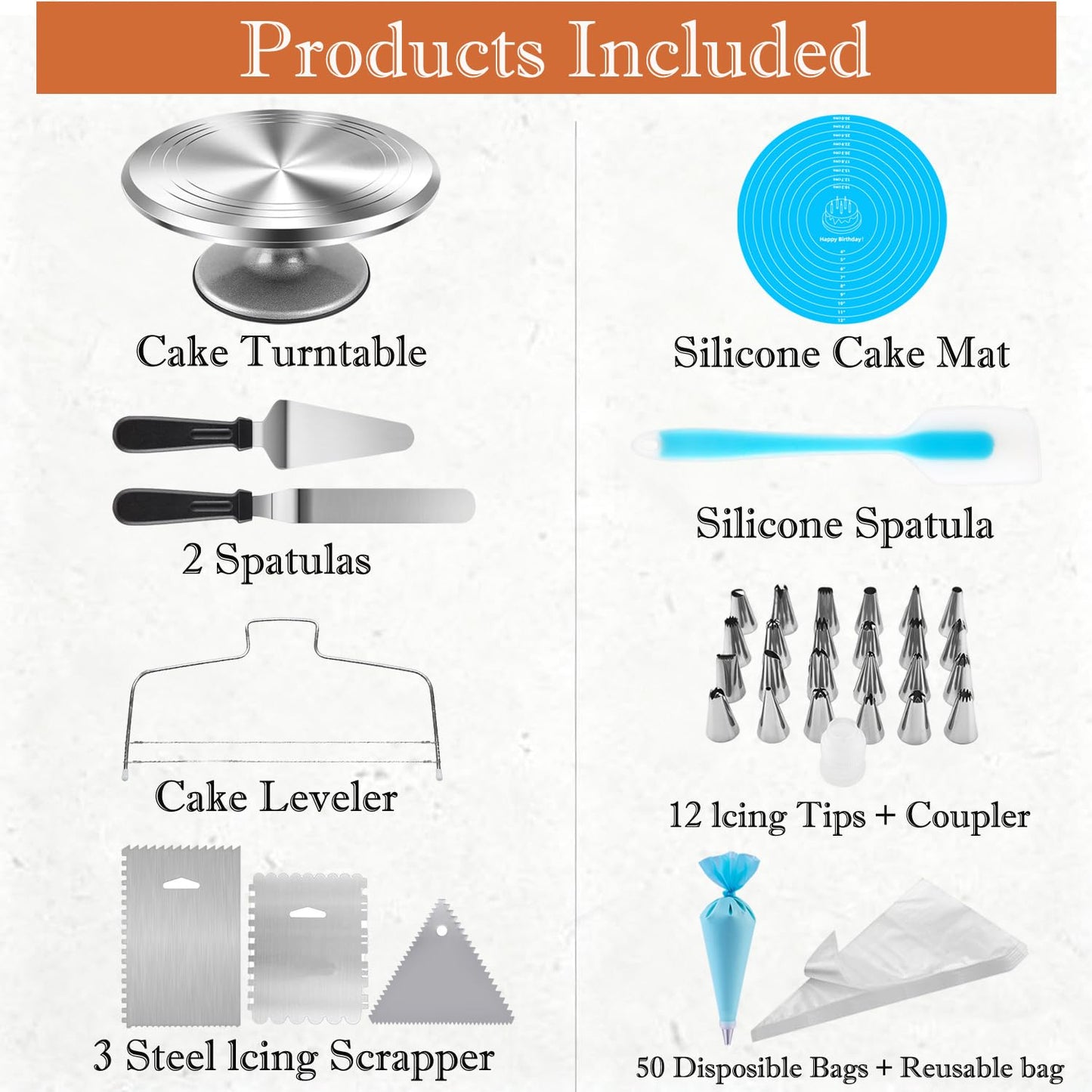 12 Inch Aluminium Rotating Cake Stand Turntable, Cake Decorating Kit Supplies with Icing Piping Tips, Frosting Spatulas, Pastry Bags, Scrapers and Other Cake Decorating Tools (85Pcs)