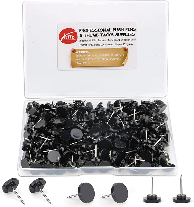 Push Pins 400-count Flat Black Thumb Tacks Steel Point and Plastic Head for Corkboard and Wooden Photo Wall