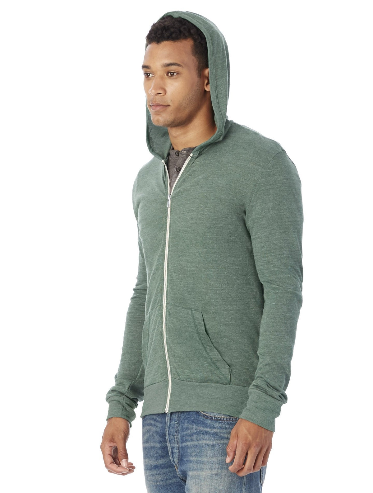 Alternative Men's Eco Zip Hoodie Sweatshirt, Dusty Pine, Small
