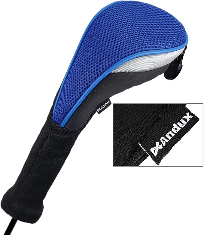 Andux 4pcs Long Neck Golf Hybrid Club Head Covers Dial No. Tag CTMT-02 | Mesh Breathable material | all the Same Size | Coloured Piping | Pull-On Closure