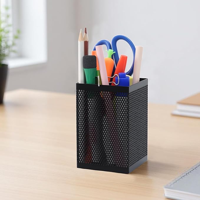 Comix Mesh Pen Holder Desk, Wire Pencil Holder with Foam Pad and Non-Slip Bottom Office Supplies Desk Organizer for Home Office School, 10 Packs