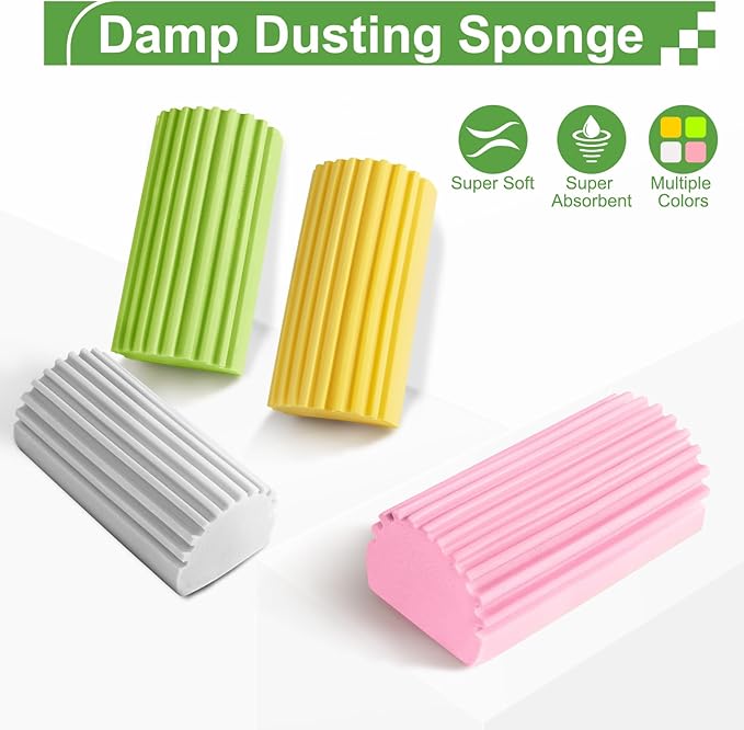 2-Pack Damp Clean Duster Sponge, Sponge Cleaning Brush, Duster for Cleaning Blinds, Glass, Baseboards, Vents, Railings, Mirrors, Window Track Grooves and Faucets