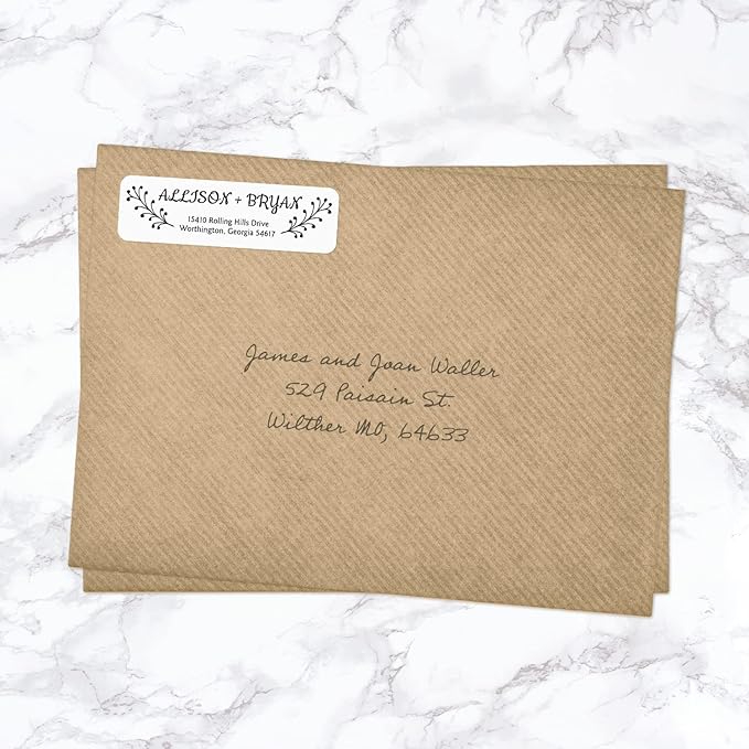 Modern Black and White Rolled Address Labels / 250 Personalized Return Address Labels/Designer Address Stickers in Elegant Plastic Dispenser