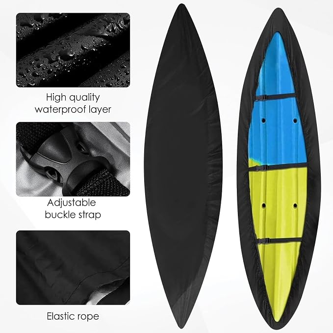 Kayak Cover,420D Heavy Duty Waterproof & UV Resistant Kayak Covers for Outdoor and Indoor Storage,Tear and Fade Resistant Canoe Cover (Black, M (For 10.8-12ft kayak))