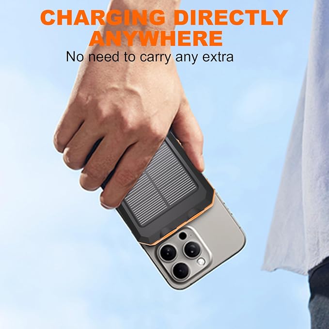 Power Bank 2 Pack, Portable Wireless Charger +Solar Battery Pack with 4 Built-in Cables & 4 Foldable Panels for Outdoor Camping