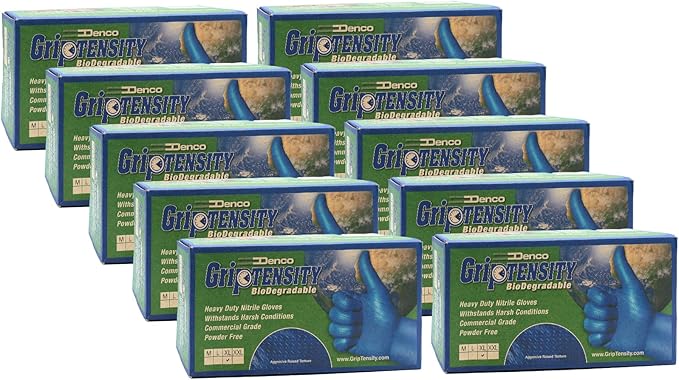 DENCO DISTRIBUTING, INC. Griptensity Biodegradable Textured Nitrile Gloves - Powder & Latex Free - 6MIL - 10 Boxes Per Case