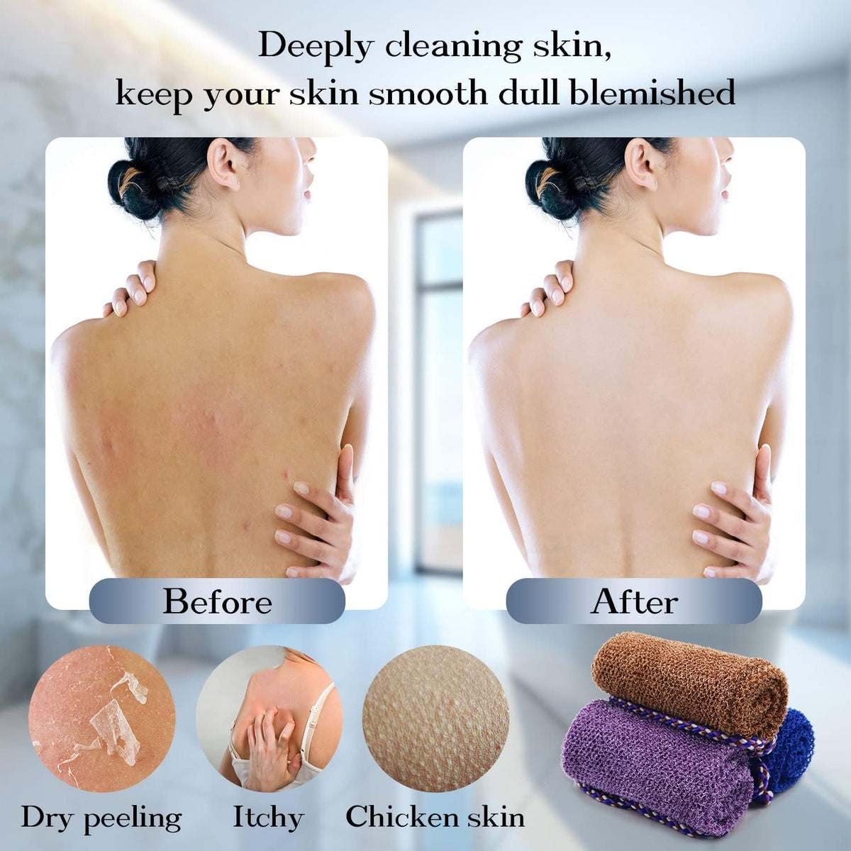 Dr.Pedi 3 Pieces African Net Sponge with Handles Long African Exfoliating Net Washcloth Bath Sponge Net Cloth Wash Net Body Back Scrubber for Shower Loofah