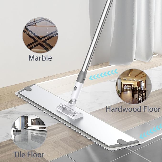 Flat Microfiber Mop for Floor Cleaning, 23.6 Inch Extra-Wide Aluminum Base Mop with Adjustable Handle, 360° Swivel Dry & Wet Mop with 4 Washable Reusable Pads – LJGG
