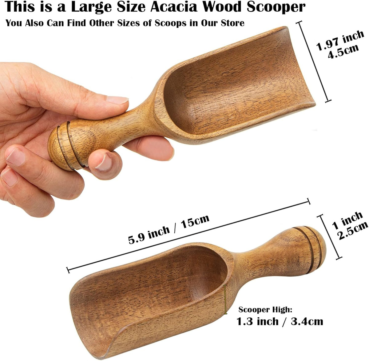 Big Coffee Scoops Shovel,Large Ground Coffee Scoop 2PCS Large Wooden Scoops for Jars 5.9″ Acacia Measuring Spoons for Coffee, Kitchen Scoop for Tea,Coffee, Powder, Bath Salts,Laundry -Multifunctional