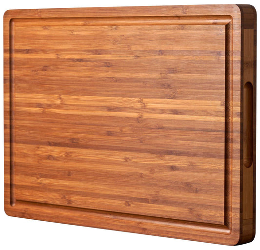 Allsum Bamboo Wood Cutting Board for Kitchen, 1" Thick Butcher Block, Cheese Charcuterie Board, with Side Handles and Juice Grooves, 16x11"