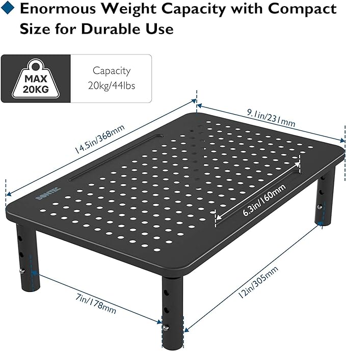 BONTEC 2 Pack 3 Height Adjustable Monitor Stand Riser with Pen Holder, Ergonomic Metal Laptop Stand with Cable Management, Desktop Stand for Computer, Printer, Monitor, Laptop, Black Steel, 14.5 in