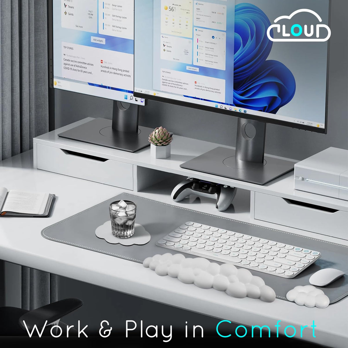 Cloud Wrist Rest for Computer Keyboard Arm Wrist Rest with Non-Slip Base Extended Rest Ergonomic Memory Foam for Keyboard and Mouse Typing Pain Relief, Office, Gaming, Computer