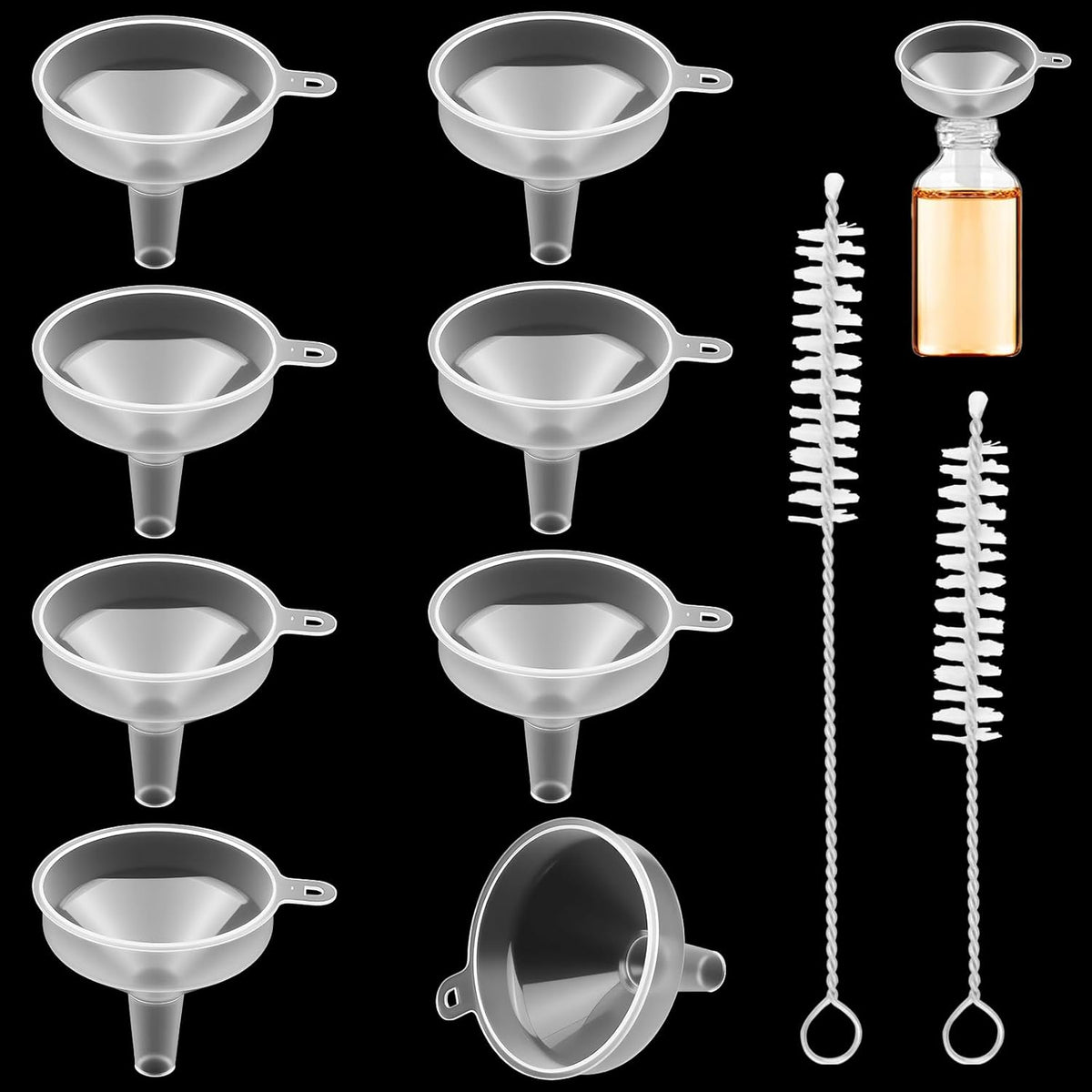 8PCS Mini Clear Funnels for Filling Bottle, Kitchen Small Funnel/Plastic Funnel for Filling Water, Mini Funneling for Science Lab Bottle, Sand Art, Perfumes, Spices, Powder, Essential Oils, Rice