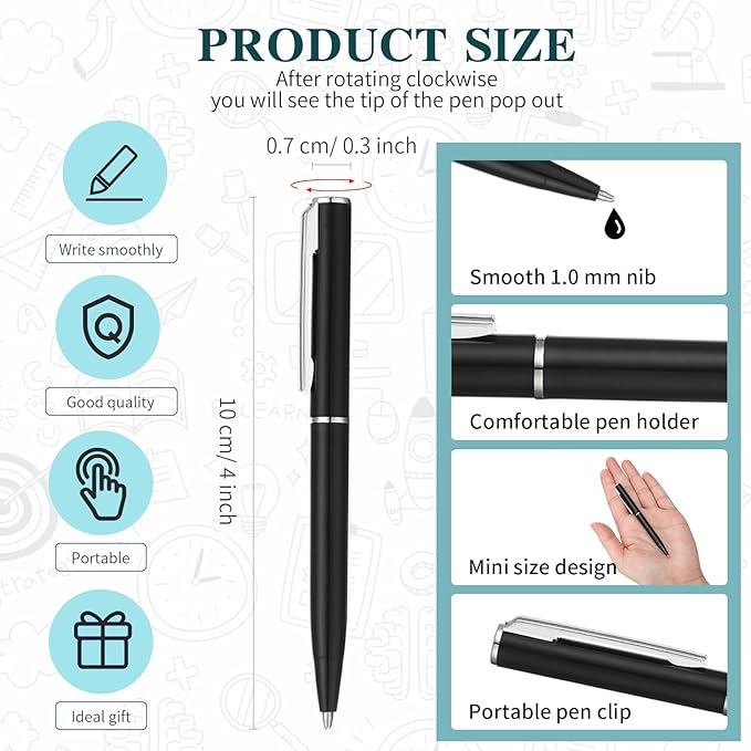 Teling 72 Pcs Small Ballpoint Pen Mini Pens Bulk 4 Inch Short Small Tiny Black Ink Ballpoint Writing Tool for Notebook Pockets Signature Notepads School Office(Black,Classic Style)
