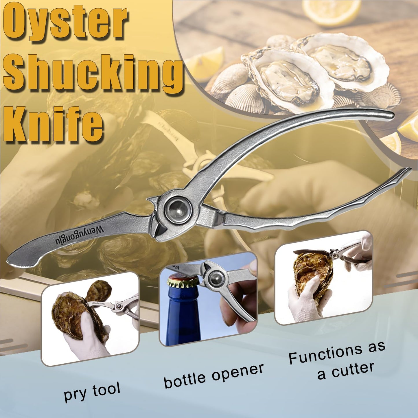 Wenyugongju Oyster Shucking Knife Stainless Steel Oyster Opener Oyster Cutter Seafood Opener for Kitchen Seafood Tool Seafood Opener Kit Tools Gift