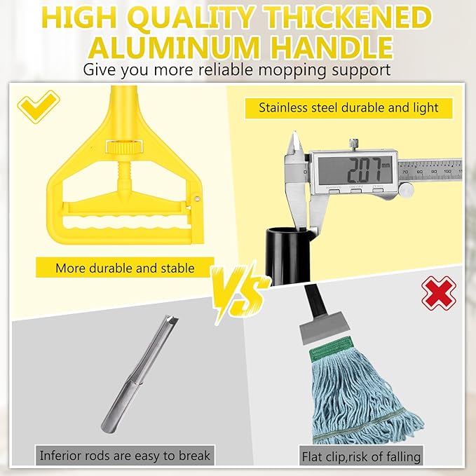 Beyoco Heavy Duty Commercial Mop Industrial Cotton Mop with Long Handle,Looped-End String Wet Mops for Home,Garage,Office, Workshop, Warehouse Floor Cleaning, 2 Pack,Yellow