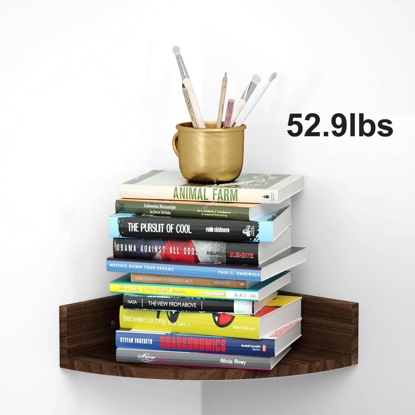 Alsonerbay Corner Shelf Wall Mount, Floating Shelves for Wall Storage and Display, Set of 4 Rustic Wood Shelves for Bedroom, Kitchen, Living Room, Nursery and Office (Dark Brown)