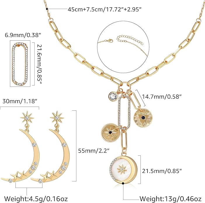 MISS RIGHT Dainty Gold Evil Eye Hamsa Hand Coin Lucky Charm Pendant Necklace for Women Trendy Vintage Paperclip Chain Sun Moon Clover Flower Chunky Charm Necklace Jewelry Gifts