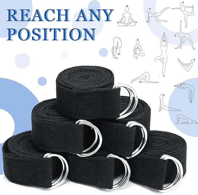 Leyndo Yoga Strap Stretching Pilates Exercise Adjustable Straps 6 ft Non Elastic Yoga Belt with Adjustable D Ring Buckle for Pilates Gym Workouts Fitness